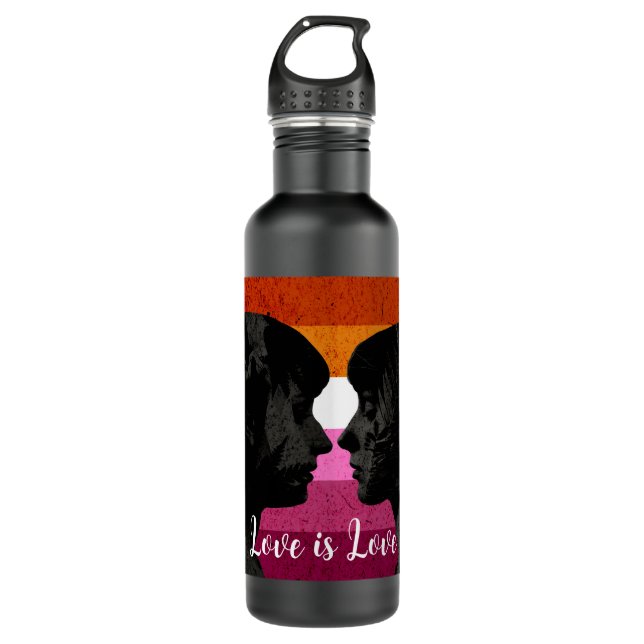 Bouteille D'eau Drapeau lesbien avec deux silhouettes de femme (Devant)