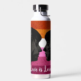 Bouteille D'eau Drapeau lesbien avec deux silhouettes de femme