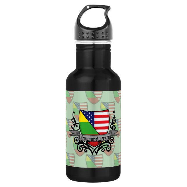 Bouteille D'eau Drapeau Lithuanien-Américain de bouclier (Devant)