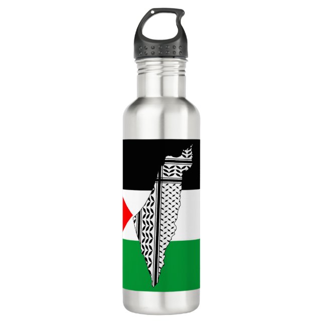 Bouteille D'eau Drapeau palestinien et carte avec Motif Keffiyeg (Devant)