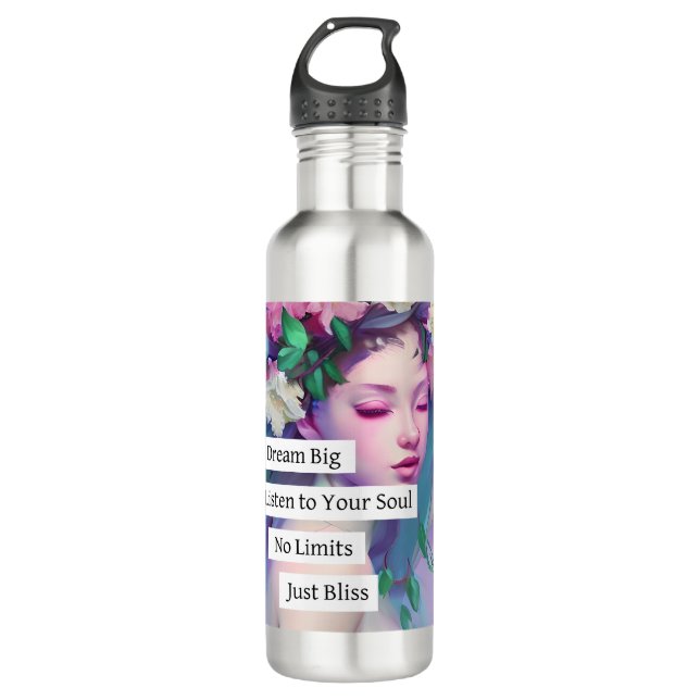 Bouteille D'eau Dream Big, Citation inspirante pour fille (Devant)