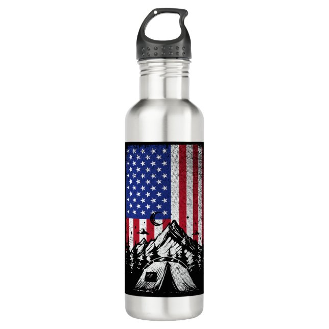 Bouteille D'eau Drôle Amusant Randonnée de camping Drapeau américa (Devant)
