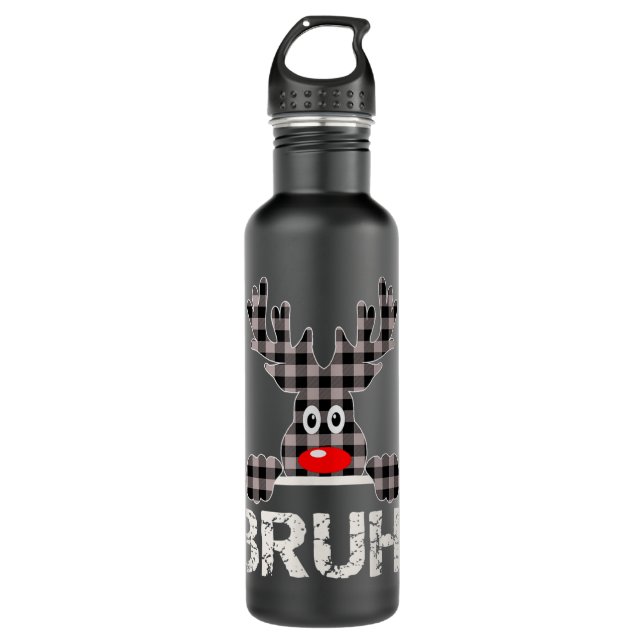 Bouteille D'eau Drôle Bruh Buffalo Plaid Reindeer (Devant)