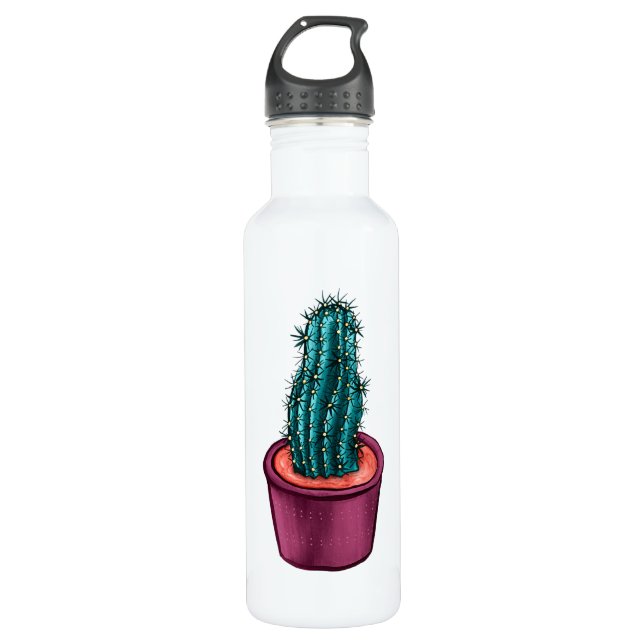 Bouteille D'eau Drôle Cactus En Pot Étrange Trippy Psychedélique (Devant)