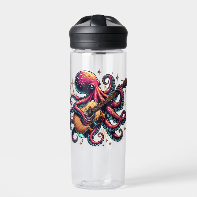 Bouteille D'eau Drôle Cartoon Octopus Jouer de la guitare (Extérieur)
