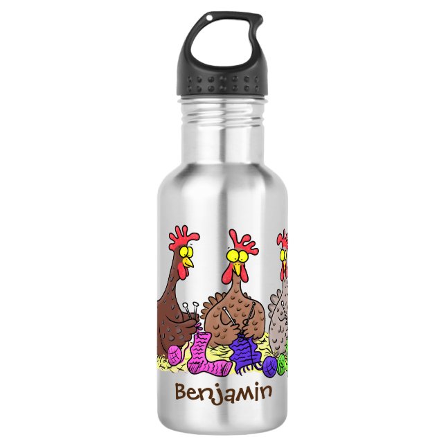 Bouteille D'eau Drôle dessin animé de poulets de tricot (Devant)