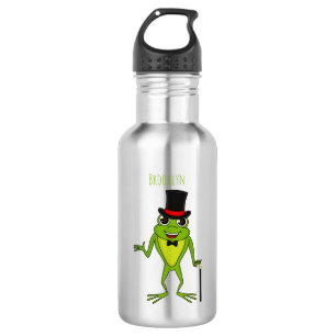 Bouteille D'eau Drôle grenouille avec chapeau dessus dessin animé