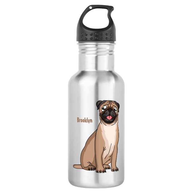 Bouteille D'eau Drôle joyeux dessin animé de chien de carlin (Devant)