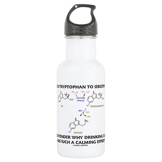 Bouteille D'eau Du tryptophane à la sérotonine (humour de chimie) (Devant)
