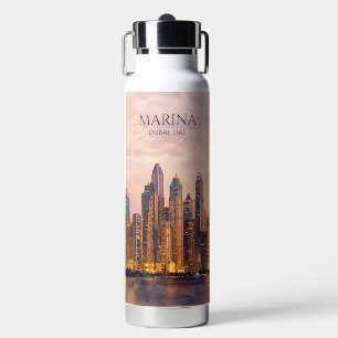 Bouteille D'eau Dubaï Marina Skyline Aquarelle Lumières de la vill