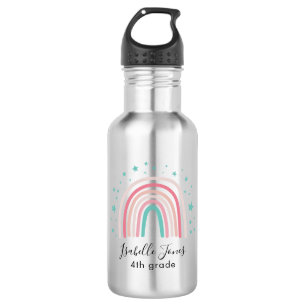 Bouteille D'eau Ecriture arc-en-ciel rose fille école personnalisé