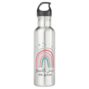 Bouteille D'eau Ecriture arc-en-ciel rose fille école personnalisé
