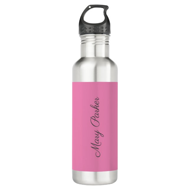 Bouteille D'eau Écriture manuscrite Nom professionnel simple rose (Devant)