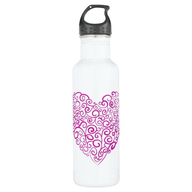 Bouteille D'eau Écriture spirale coeur rose pour la Saint Valentin (Devant)