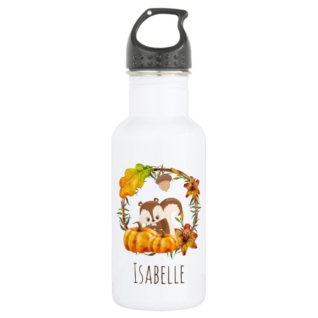 Bouteille D'eau Écureuil de la couronne florale Automne Rustique (Devant)