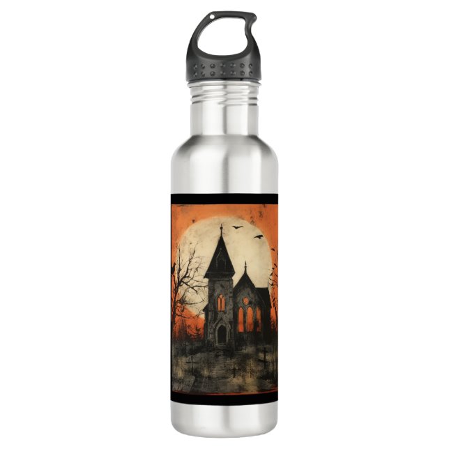 Bouteille D'eau Église d'Halloween éffrayant - Sticker Style 3 (Devant)