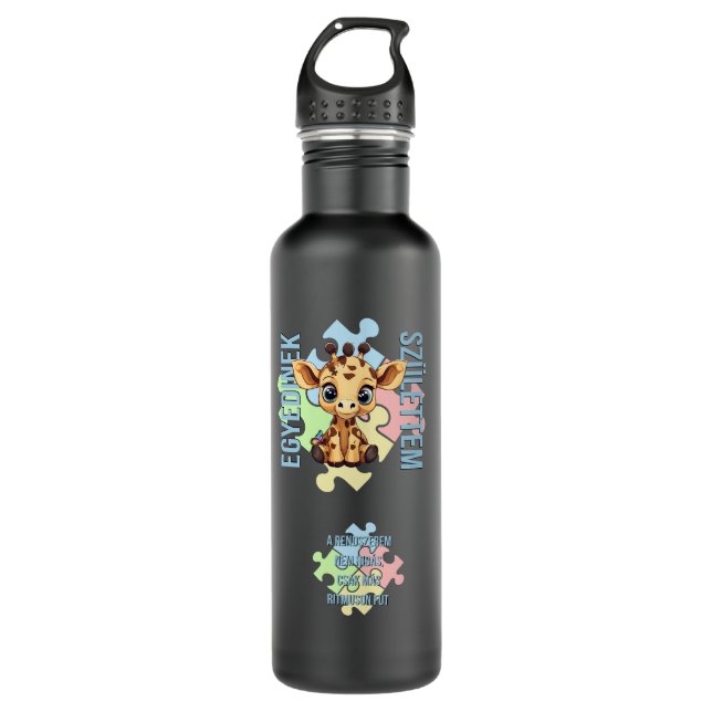 Bouteille D'eau Egyedinek születtem – kedves zsiráfos design (Devant)