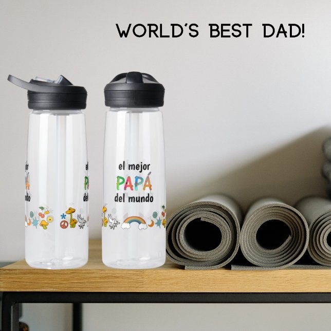Bouteille D'eau El mejor Papá del mundo ! Lettres amusantes Whimsy (Créateur téléchargé)