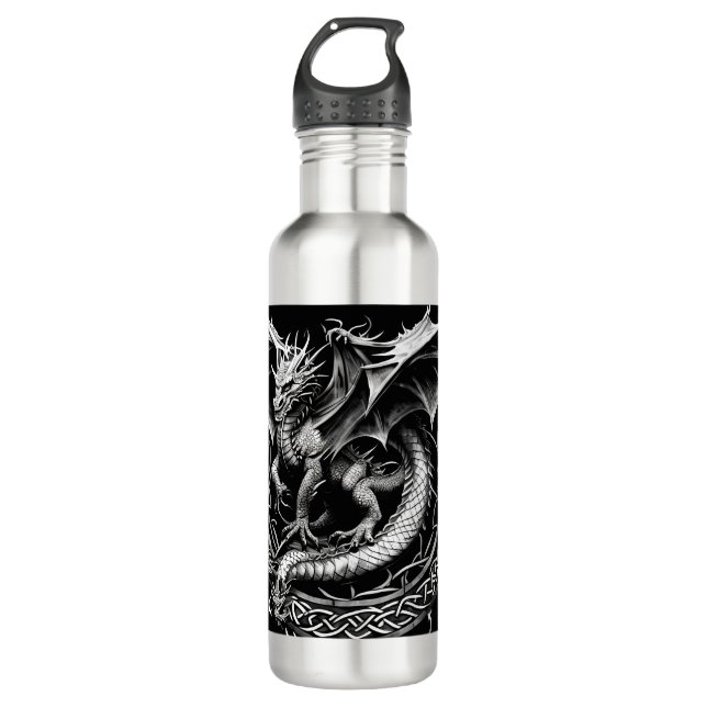 Bouteille D'eau Elégance du dragon celtique : Tatt Abstrait noir e (Devant)