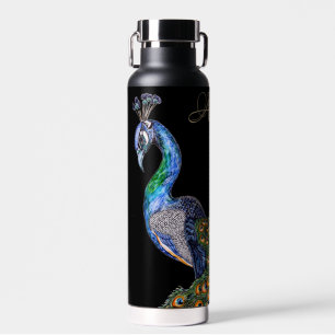 Bouteille D'eau Élégant aquarelle Peacock Monogramme