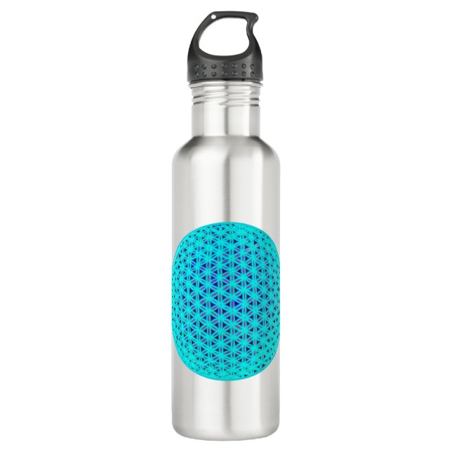 Bouteille D'eau Élégant bleu néon fleur turquoise de vie (Devant)