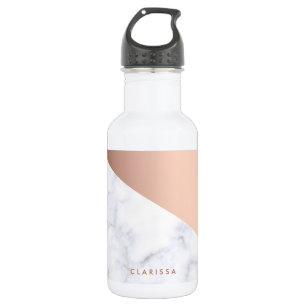 Bouteille D'eau Elégant chick géométrique marbre blanc rose or