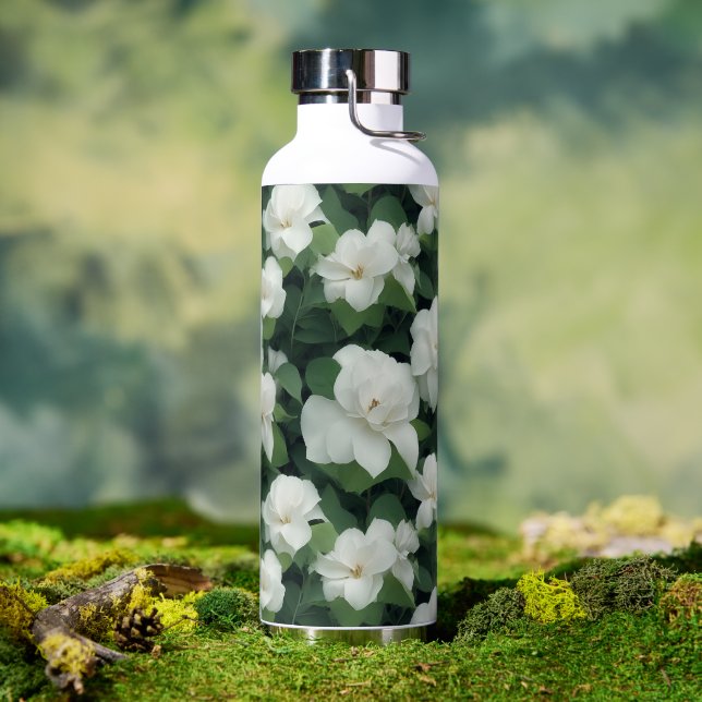 Bouteille D'eau Élégant classique vert botanique blanc floral (Café)