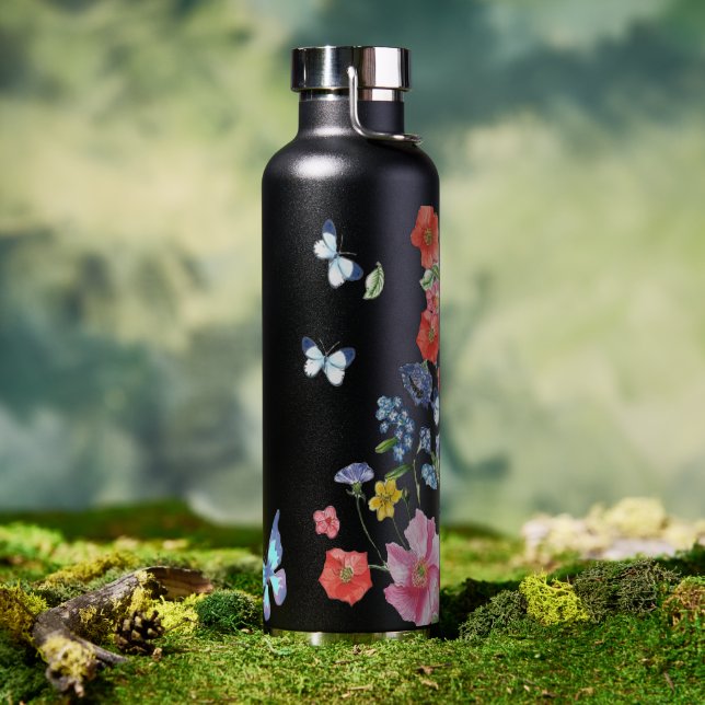 Bouteille D'eau Élégant Fleur sauvage Boho Floral Butterfly Green (Café)