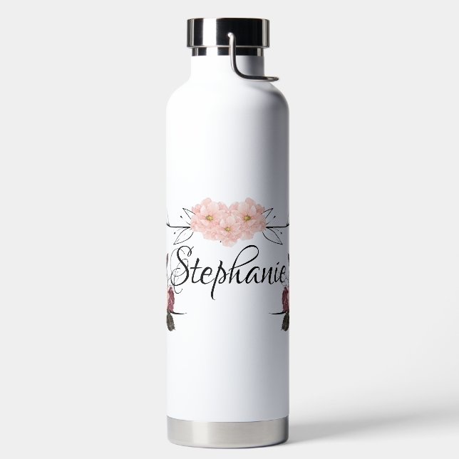 Bouteille D'eau Élégant Floral Transparent Nom personnalisé (Droite)