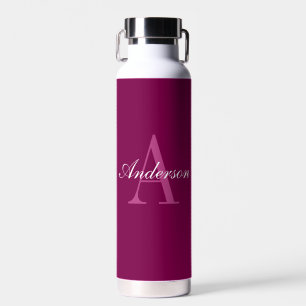 Bouteille D'eau Élégant Magenta Rouge, rose & blanc Nom & Monogram