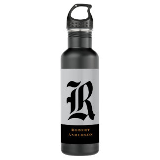 Bouteille D'eau Élégant moderne Noir Or Monogramme