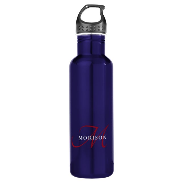 Bouteille D'eau Élégant Monogramme moderne noir rouge (Devant)