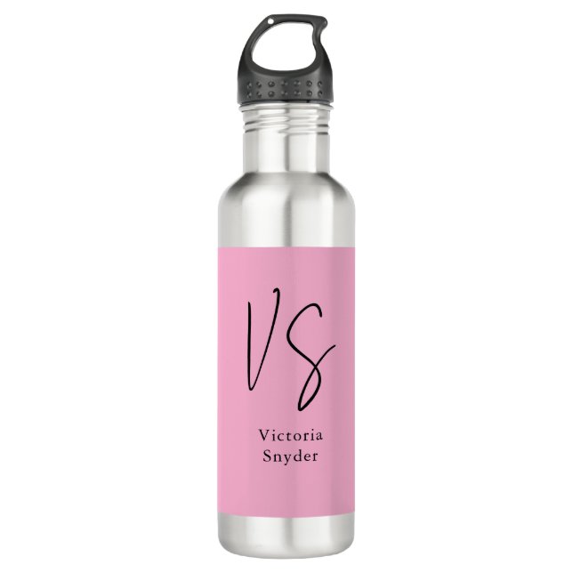Bouteille D'eau Élégant Monogramme Professionnel Rose clair (Devant)