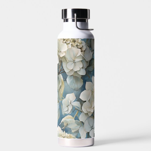 Bouteille D'eau Elégant moody bleu poussiéreux flores d'aquarelle (Gauche)