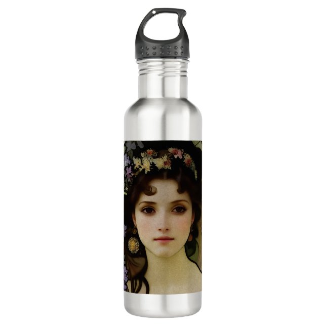 Bouteille D'eau Elégant Mucha Style Portrait d'une belle femme (Devant)