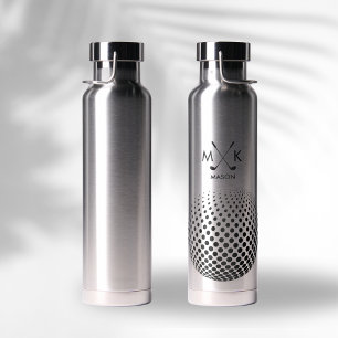 Bouteille D'eau Élégant Noir moderne Monogramme de balle de golf