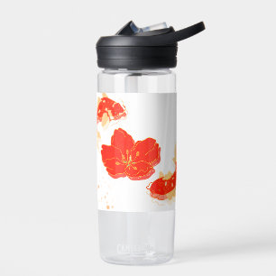 Bouteille D'eau Élégant Poisson Koi et Art de Fleur Rouge Style