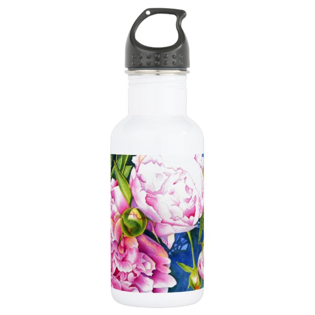 Bouteille D'eau Elégant rose blanc classique aquarelle floral (Devant)