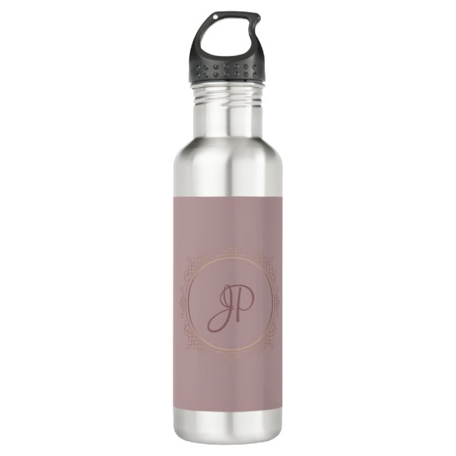 Bouteille D'eau Élégant Rose Monogram Gold Modèle personnalisé (Devant)