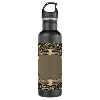 Bouteille D'eau Elégant rustique noir & bronzage