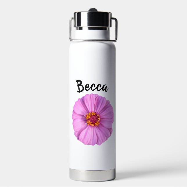 Bouteille D'eau Élégante Fleur rose Zinnia personnalisée (Arrière)