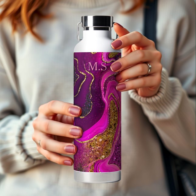 Bouteille D'eau Elégante parties scintillant en marbre rose faux o (Créateur téléchargé)