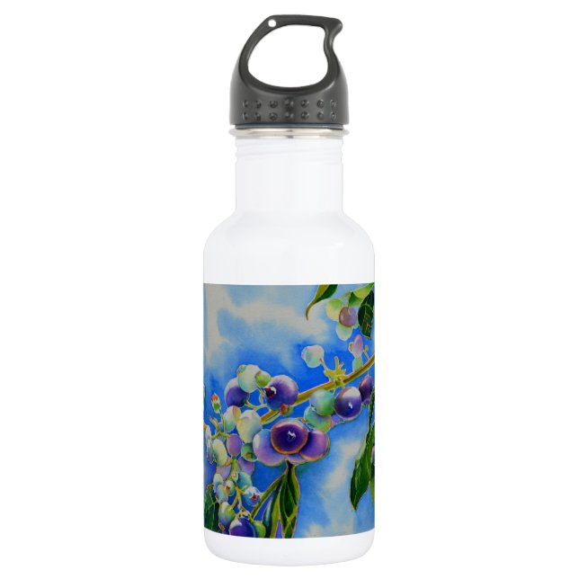 Bouteille D'eau Elégante peinture à l'aquarelle de bleuet (Devant)