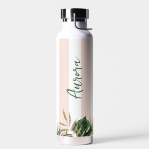 Bouteille D'eau Élégante rayures roses tropicales bridesmaid
