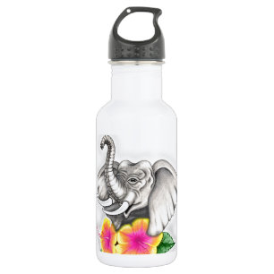 Bouteille D'eau Eléphant avec Hibiscus Design