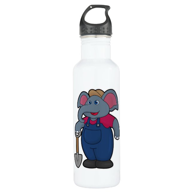 Bouteille D'eau Elephant en tant que fermier avec Shovel (Devant)