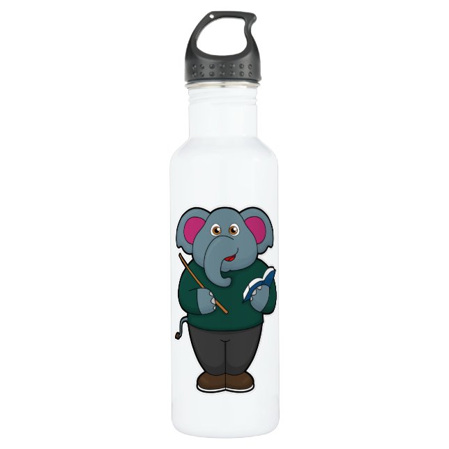 Bouteille D'eau Elephant en tant qu'enseignant avec livre et point (Devant)