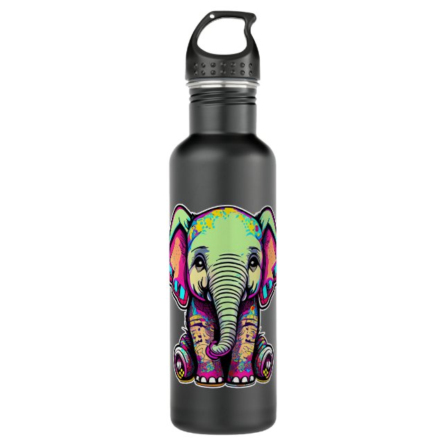 Bouteille D'eau Eléphant mignon assis illustration numérique (Devant)
