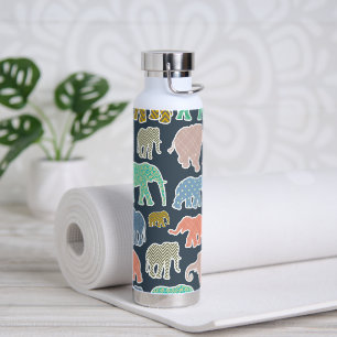 Bouteille D'eau Eléphants Colorés, Motif Des Eléphants, Zigzag