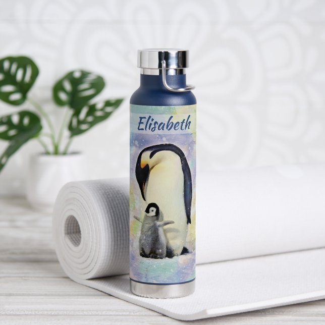 Bouteille D'eau Empereur Penguin avec l'aquarelle de bébé poussin (Yoga)